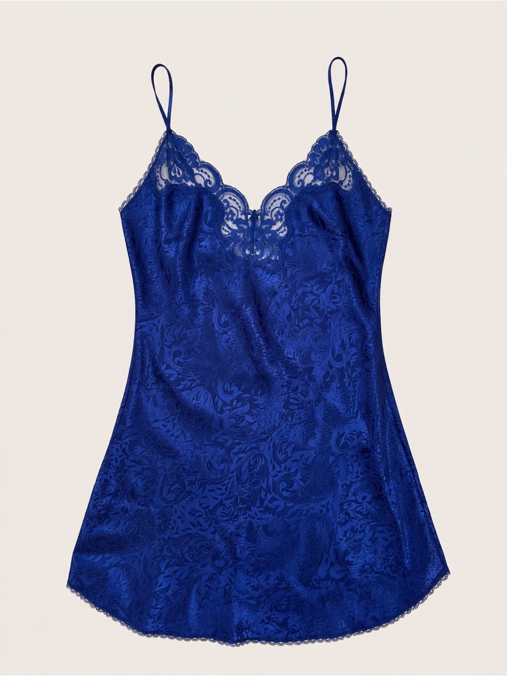 Vintage Deena Satin Lace Slip Dress Chemise – Royal Blue Floral Jacquard – large